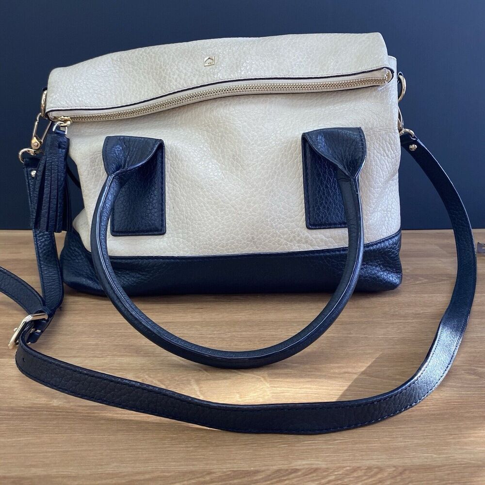 Kate Spade Carmen Southport Avenue Buttermilk Cream Black Satchel Purse